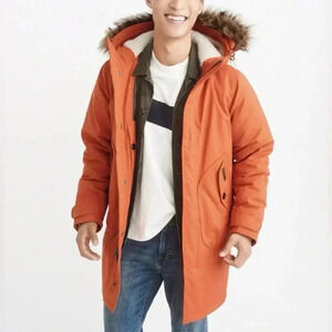 [L]Abercrombie & Fitch Orange Red M-51 Down Filled Parka Jacket Coat Sherpa Hood